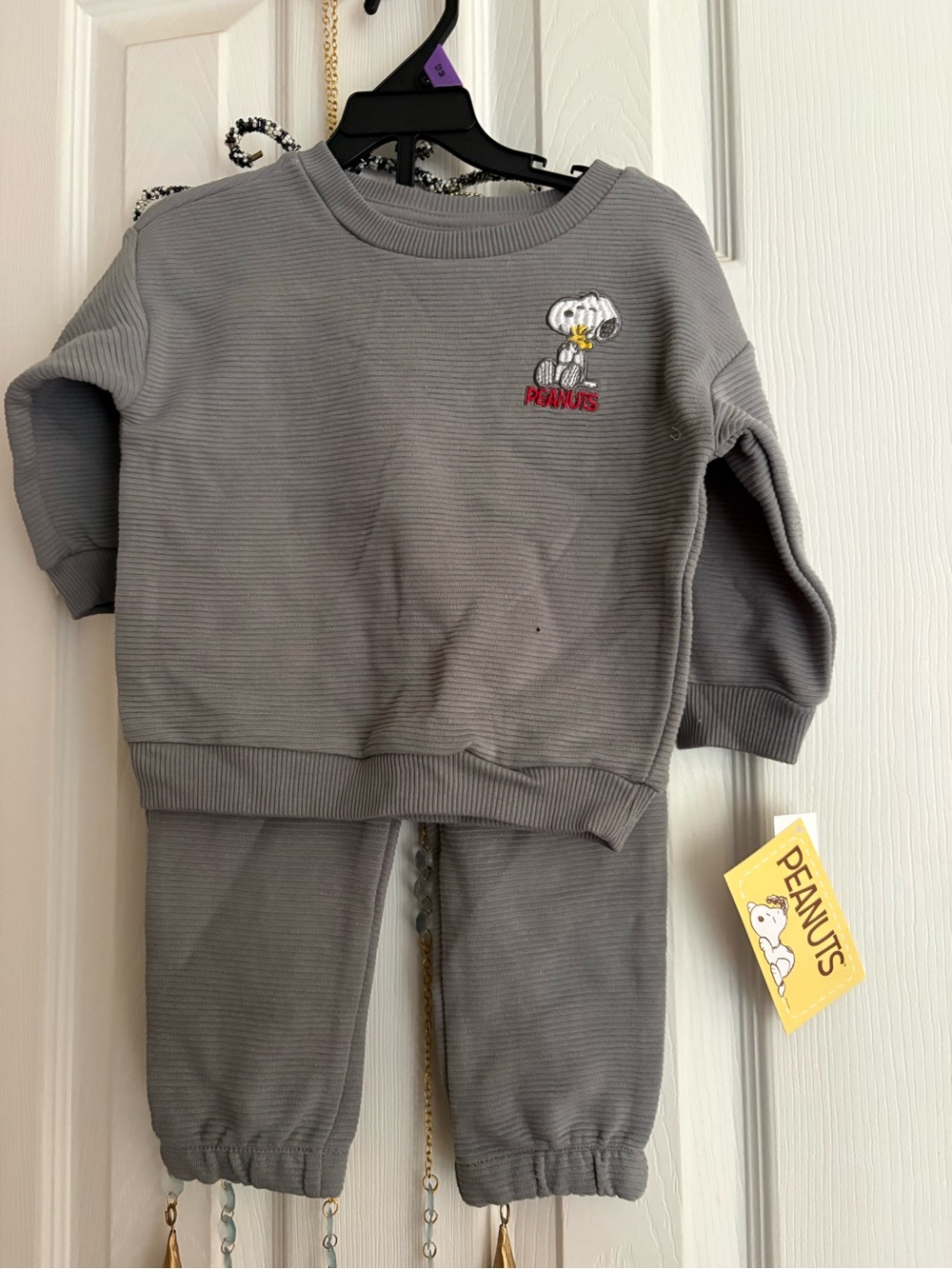 Peanuts Kids Matching Set Gray Sweatshirt & Pants with Snoopy Embroider